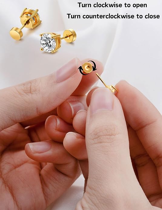 Kainier Women's 14K Gold Plated CZ Stud Earrings Simulated Diamond Round Cubic Zirconia Ear Stud Set（5 Pairs)…