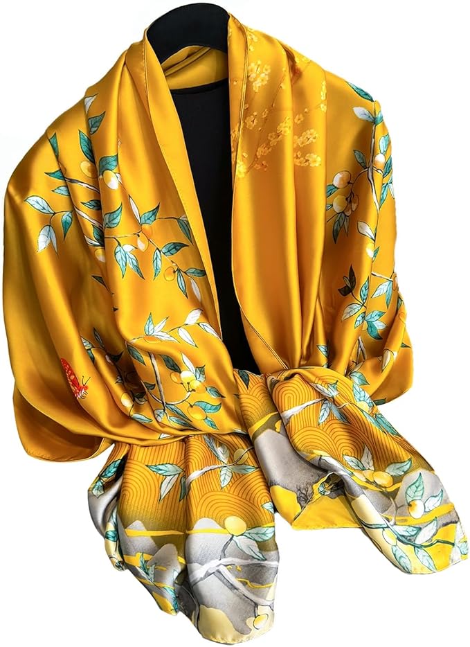 NUWEERIR Womens 100% Large Mulberry Silk Scarf Long Satin Scarf Fashion Lightweight Wraps