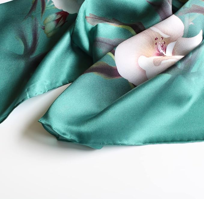 100% Mulberry Silk Scarfs for Women Floral Print Satin Long Scarf for Headscarf Hair Wraps Shawl with Gift Packed