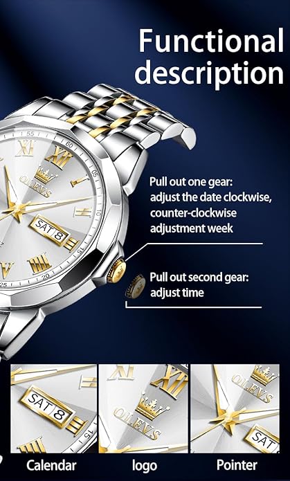 OLEVS Classic Men Watches with Date,Stainless Steel Man Watch with Date, Bussiness Watches for Men,Luminous Quartz Mens Watches Black/White/Blue/Gold, Waterproof Male Watch with Week