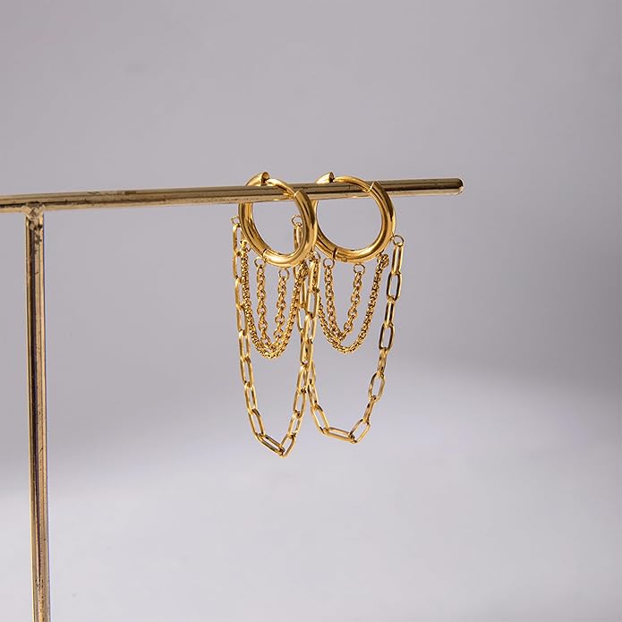 Tassel Chain Hoop Earrings for Women Trendy Two Tone Dangling Chain Earrings Hypoallergenic Fashion Jewelry Gifts