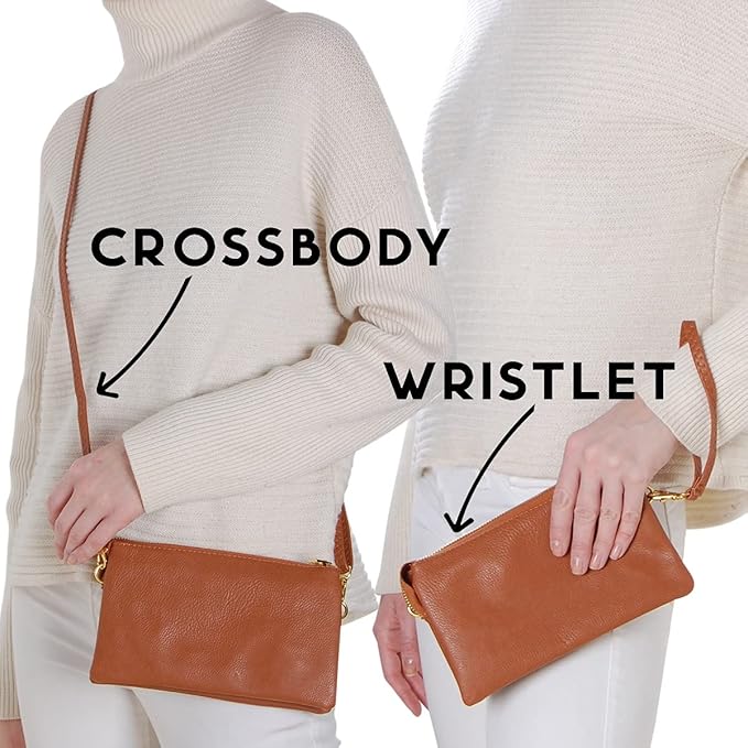 Vegan Leather Wristlet Purse for Women - Small Clutch Purse with Shoulder and Wrist Straps