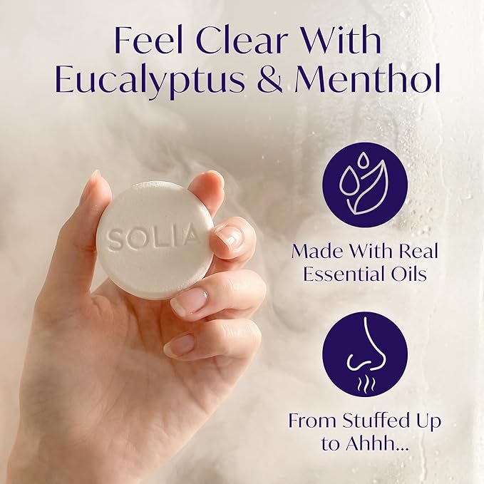 Solia Shower Steamers Eucalyptus and Menthol 15-Pack - Patent-Pending - Real Essential Oil Eucalyptus Shower Bombs Gift Set, Menthol Tablets, Spa Steamers Aromatherapy Selfcare Bath Gifts for Women