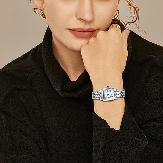 CHEETAH Gold Watches for Women with Small Vintage Bracelet, Rectangular Case Roman Dial