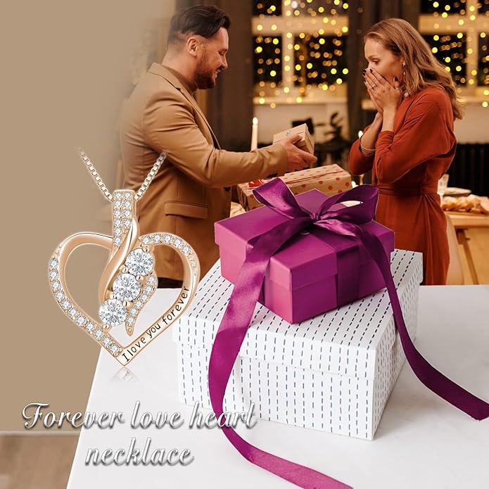 Rose Heart Birthstone Necklace for Women - Solid S925 Sterling Silver with Rose Gold Plated Infinity Symbol of Love Valentine's, Mother's Day, Anniversary, Christmas Birthday Gift for Her, Mom, Wife, or Girlfriend.