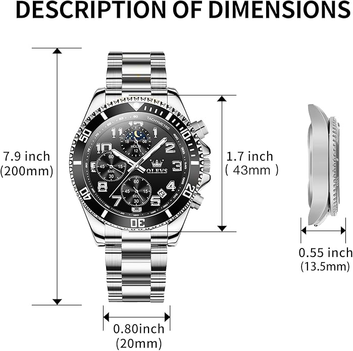 OLEVS Mens Watches Big Face Stainless Steel Waterproof Date Analog Quartz Watches Fashion BusinessWrist Watches for Men…