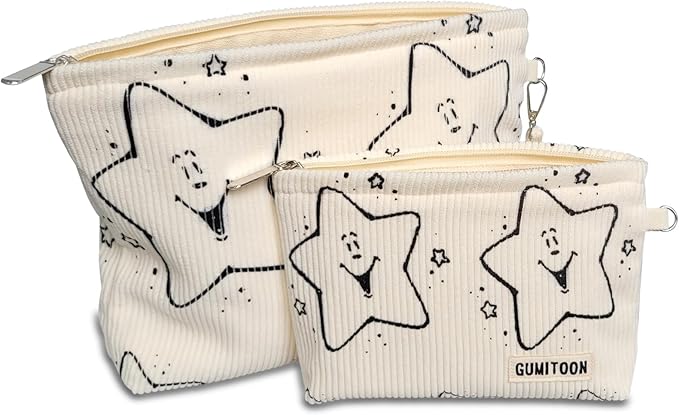 2pcs Star Corduroy Makeup Bag for woman-aesthetic cute stuff as pouch case and purse organizer for girl-cosmetic travel toiletry bag small baggu glossier