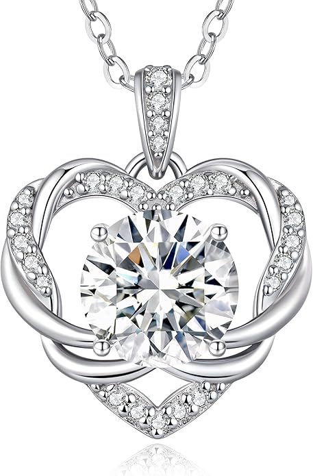 OOBEE Moissanite Heart Necklace for Women 925 Sterling Silver Fine Jewelry, Ideal Birthday Anniversary Christmas Gift for Women Wife Mom Girlfriend