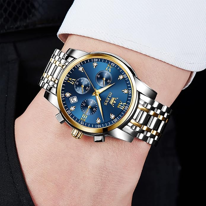 OLEVS Mens Watches Waterproof Stainless Steel Adjustable Bracelet Watch Quartz Analog Watch for Men Fashion Business Classic Mens's Wrist watch's Casual Watches Gold/Blue/Black/White/Face/Dial