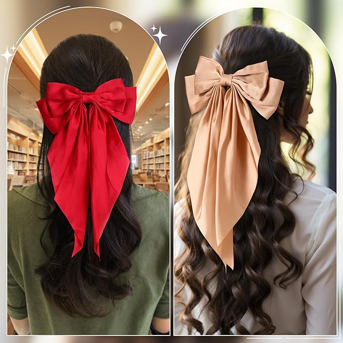 Hoteam 16 Pcs Silky Satin Hair Bows Bulk for Women Large Hair Ribbons Oversized Bows Oversized Long Tail Large Bow-knot Clips Accessories Gifts(Leopard)