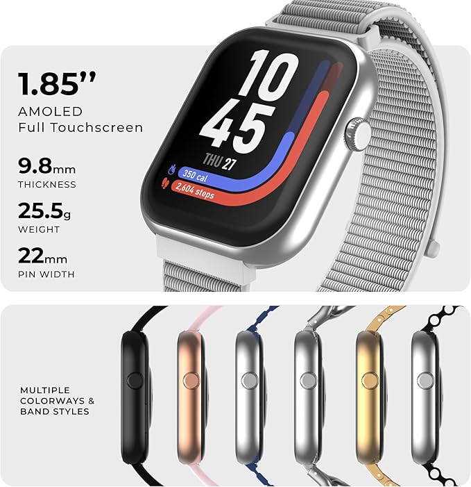iTouch AIR 5 Smartwatch – 1.85” AMOLED Display, Bluetooth Calling, 100+ Sport Modes, Heart Rate, SPO₂, Stress & Sleep Tracking, IP68 Water Resistant, 7-Day Battery Life – for Android & iOS