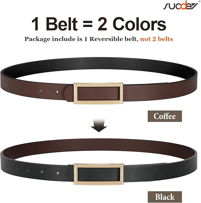 SUOSDEY Women Reversible Leather Belts for Jeans Pants Dresses Ladies Fashion Belts with Gold Buckle, 0.9" Width