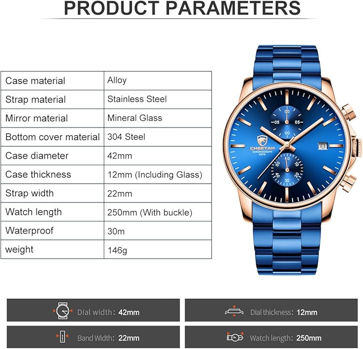 GOLDEN HOUR Fashion Business Mens Watches with Stainless Steel Waterproof Chronograph Quartz Watch for Men, Auto Date