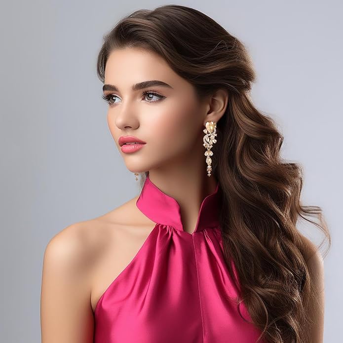 Fashion Rhinestone Statement Drop Dangle Earrings Long Colorful Crystal Bridal Wedding Teardrop Chandelier Earrings for Women Prom Pageant