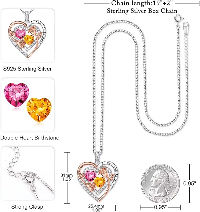 Iefil Mothers Day Gifts for Wife - Sterling Silver Birthstone Necklace Birthday Gifts for Her Wife