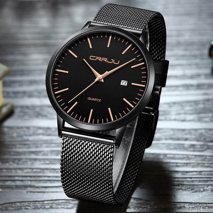 CRRJU Men's Minimalist Casual Luxury Auto Date Watches Fashion Business Japan Movement Quartz Waterproof Wristwatches for Men Stainsteel Steel Band Watch
