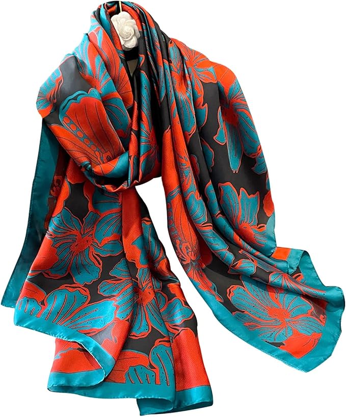 NUWEERIR Womens 100% Large Mulberry Silk Scarf Long Satin Scarf Fashion Lightweight Wraps