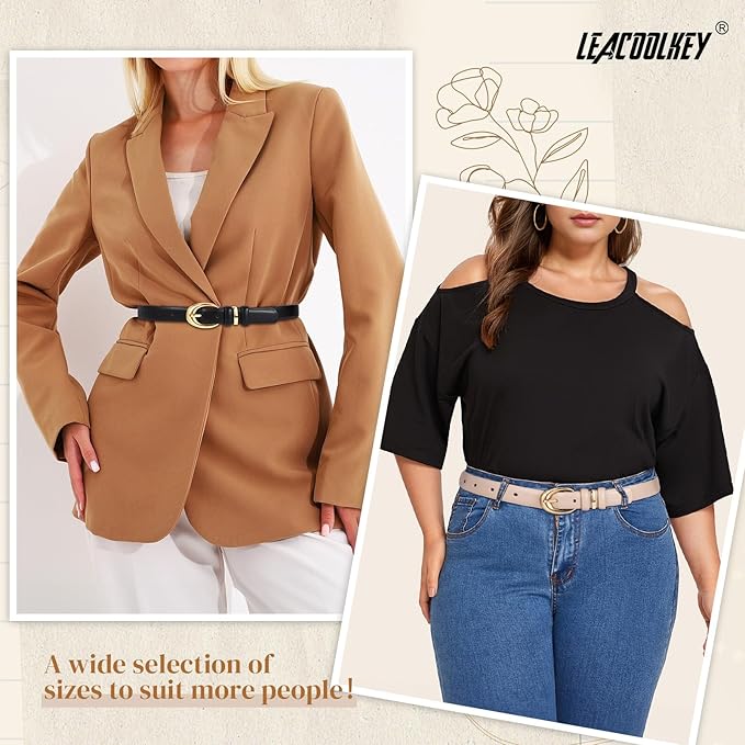2 Pack Women Leather Belts for Jeans Dress Fashion Ladies Belt with Gold Silver Buckle