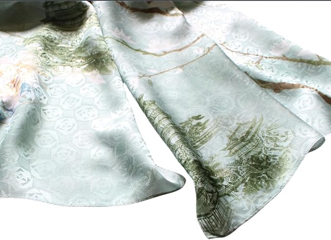 100% Mulberry Silk Scarfs for Women Floral Print Satin Long Scarf for Headscarf Hair Wraps Shawl with Gift Packed