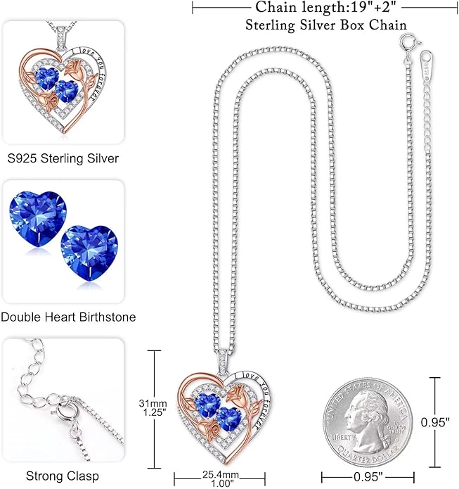 Iefil Mothers Day Gifts for Wife - Sterling Silver Birthstone Necklace Birthday Gifts for Her Wife
