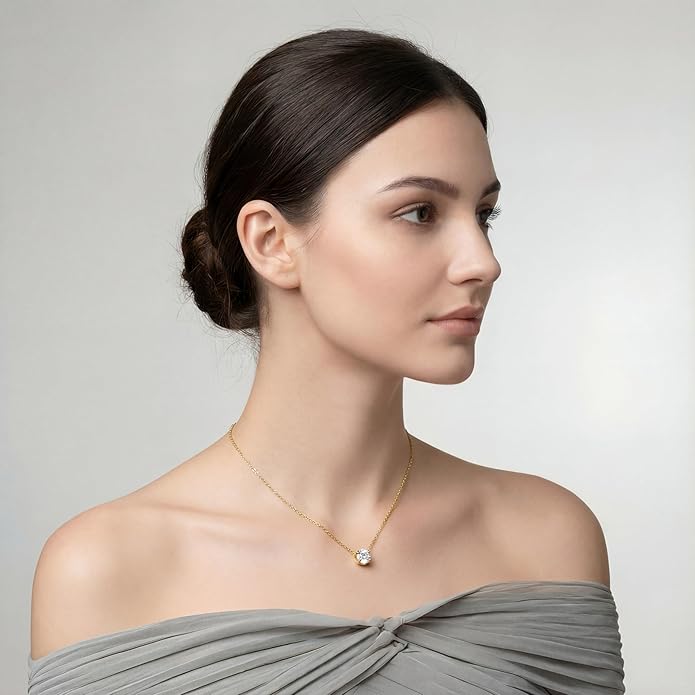 Sterling Silver Necklace with Natural Zircon, Solitaire pendant necklace, Minimalist Dainty Jewelry for Women, Everyday Wear and Gift Idea