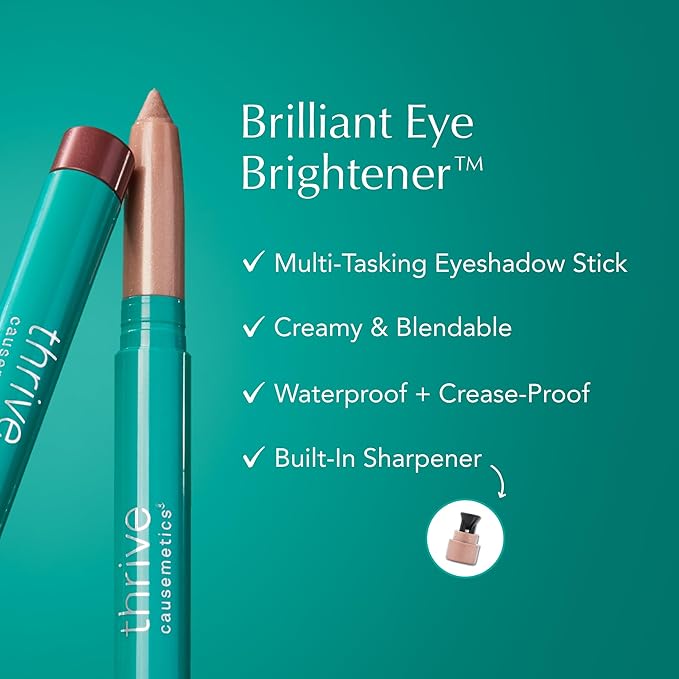 Thrive Causemetics Brilliant Eye Brightener Matte Classic Eyeshadow Stick Bundle, 3 Shades, Waterproof & Crease Proof Cream to Powder Long Lasting Formula, 3 Shadow Sticks & Confetti Makeup Bag