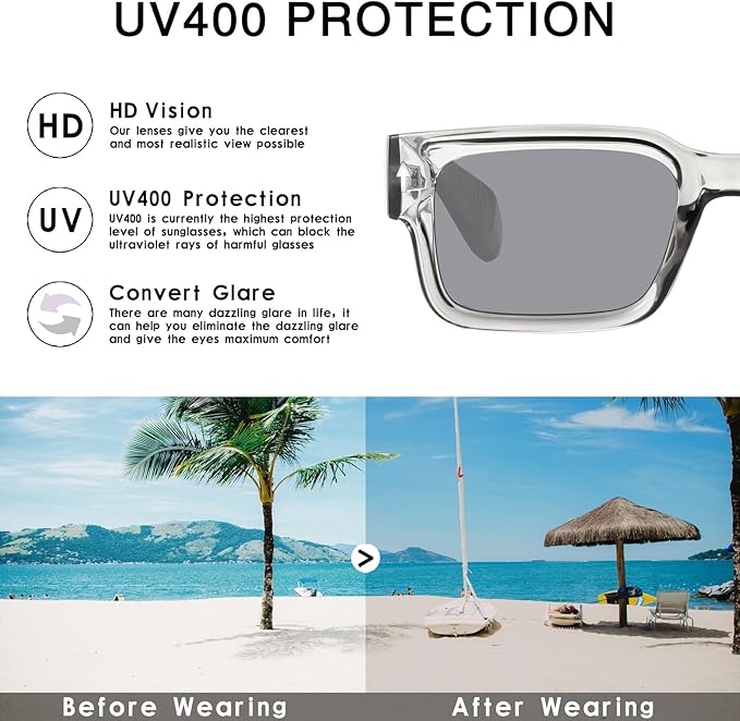 YDAOWKN Square Frame Sunglasses for Women Men Trendy Chunky Rectangle Sun Glasses Black Shades UV400 Protection