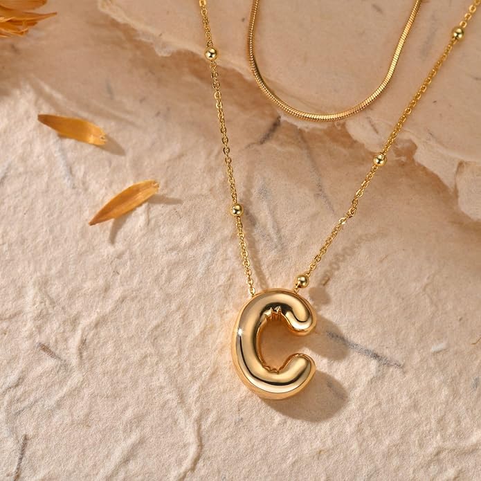 LUCA SMITH Initial Necklaces for Women, Dainty Balloon Bubble Letter, Name Letter Alphabet Pendant Layered Choker Chain Jewelry Gift