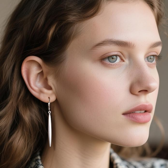 ALEXCRAFT 925 Sterling Silver & 14K Gold Plated Long Dangle Drop Earrings for Women Minimalist Hypoallergenic Vertical Bar Leverback Dangling Earrings Lightweight Daily Fashion Jewelry Gifts