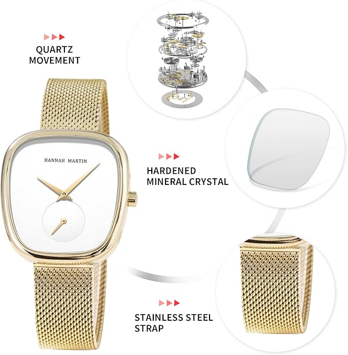 HANNAH MARTIN Watches for Women Waterproof Ladies Analog Quartz Wrist Watches Stainless Steel Band Fashion Dainty Female Watch Luxury Bracelet Diamond