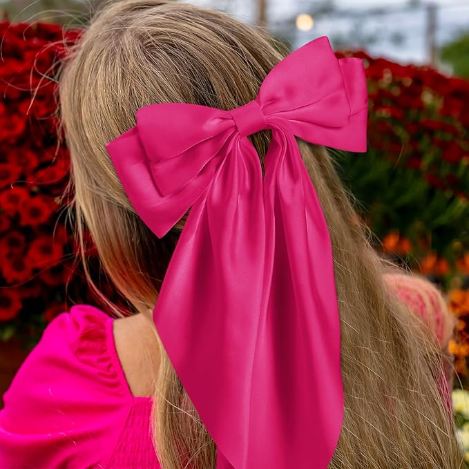 Hoteam 16 Pcs Silky Satin Hair Bows Bulk for Women Large Hair Ribbons Oversized Bows Oversized Long Tail Large Bow-knot Clips Accessories Gifts(Vibrant)