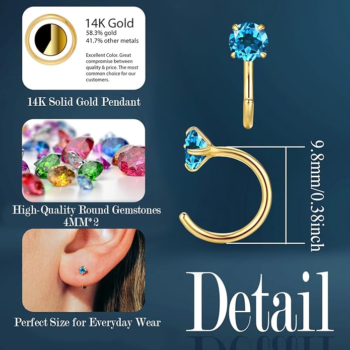 14K Gold Birthstone Huggie Half Hoop Earrings for Women,Round-cut Created Gemstone Minimalist Tiny Earring(4MM*2) Anniversary Birthday Mother's Day Jewelry for Mom Her