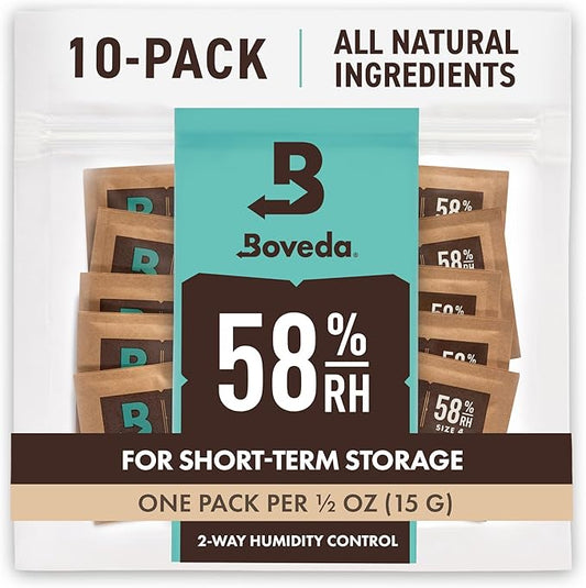 Boveda 58% Two-Way Humidity Control Packs For Storing ½ oz of Product – Size 4 – 10 Pack – Moisture Absorbers for Small Storage Containers – Humidifier Packs – Hydration Packets in Resealable Bag