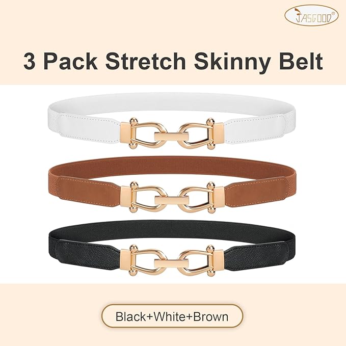 JASGOOD Women Stretchy Waist Belt Retro Elastic Skinny Belt for Ladies with Gold Buckle