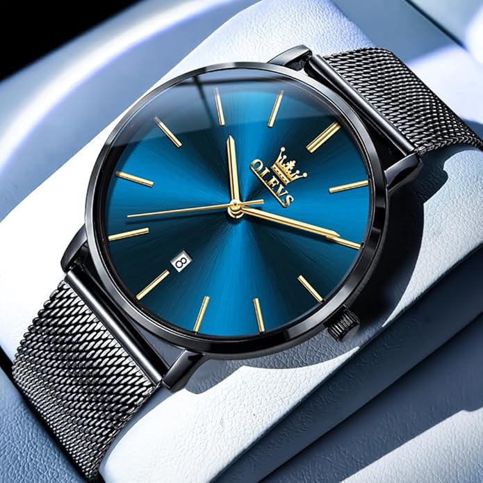 OLEVS Mens Watches Minimalist Ultra Thin Fashion Casual Analog Quartz Date Watch Waterproof Slim Simple Big Face Dress Wrist Watch Leather Band for Men