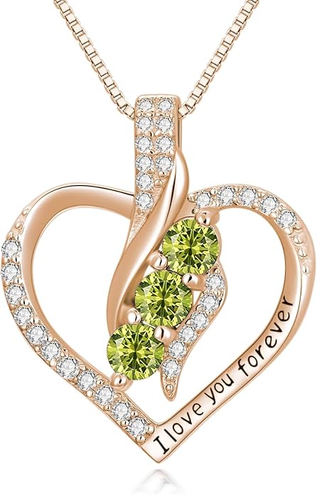 Rose Heart Birthstone Necklace for Women - Solid S925 Sterling Silver with Rose Gold Plated Infinity Symbol of Love Valentine's, Mother's Day, Anniversary, Christmas Birthday Gift for Her, Mom, Wife, or Girlfriend.
