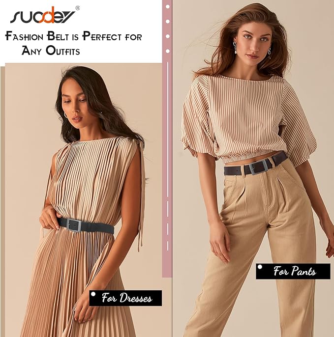 SUOSDEY Fashion Womens Leather Belts,Wide Waist Belt with Pin Buckle for Jeans Pants Dresses,1.5" width