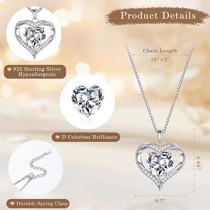 MOOSEA Valentines Day Gifts for Her, 1-3ct D Color VVS1 925 Sterling Silver Anniversary Birthday Gifts for Women Wife Girlfriend Jewelry Moissanite Necklace