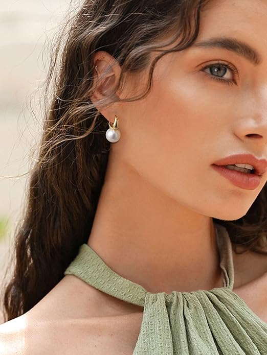 CHESKY Christmas Gifts Pearl Earrings for Women, Dainty 14K Gold Plated/Silver Plated Drop Quality Handpicked AAA+ Freshwater Cultured Round Pearls Dangle Earrings Wedding Jewelry for Women Gifts