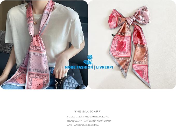 Livrerpi Silk Feeling Head Scarf Fashion Satin Hair Scarf Square Long Scarves for Women Gifts