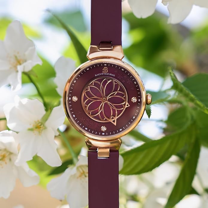 Women Watches Cherry Blossom Women's Watch Mother of Pearl Dial Ladies Watch with Leather Strap Sakura Petal Shape Cherry Blossom Watches for Women Sapphire Crystal Glass for Durability and Clarity
