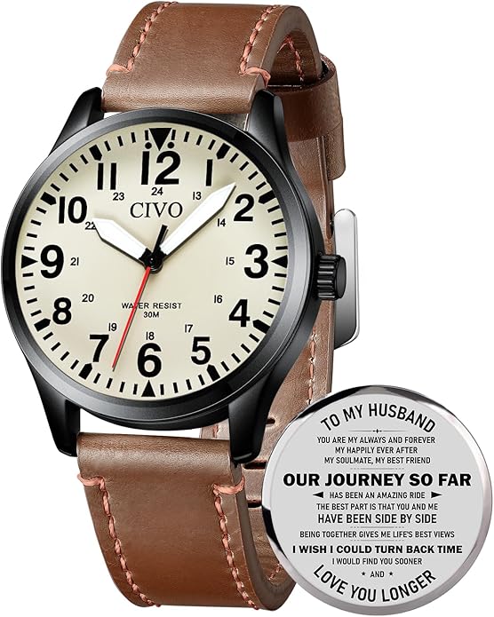 CIVO Analog Wrist Watches for Men: Waterproof Stainless Steel Mens Watches - Silver Watch with Easy Read Dial Men's Watch for Gift