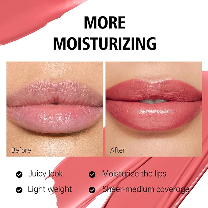 MAKI YIKA Moisture Coral Red Lipstick for Women Hydrate Lip Balm for Dry Cracked Lips Weightless Glossy Lip Color Juicy Finish,MA053 Coral Red