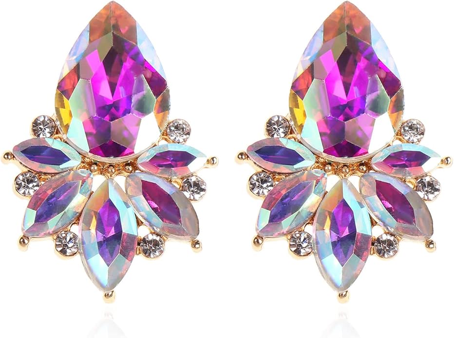Vintage Rhinestone Earrings Fancy Crystal Cluster Drop Earrings Art Deco Earrings for Women