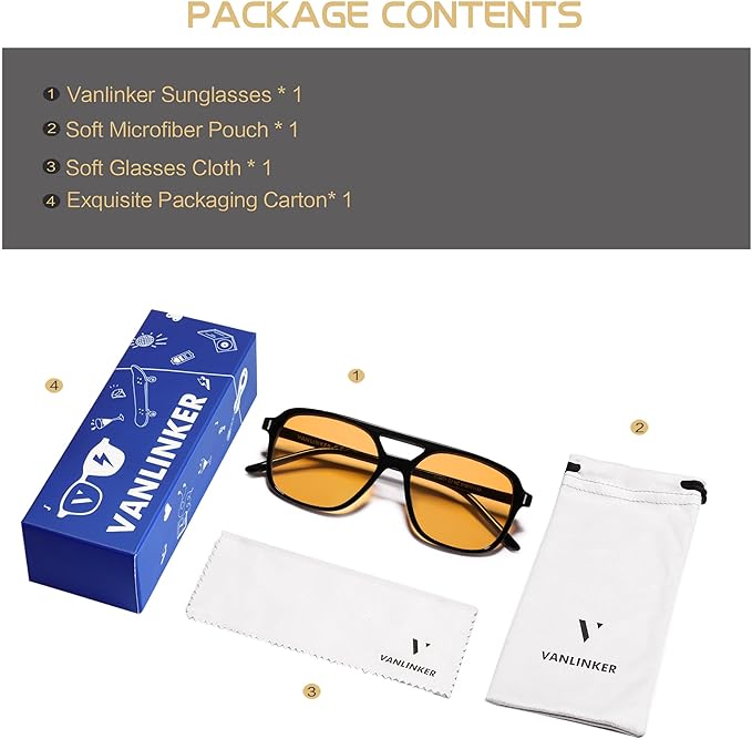 VANLINKER Retro Vintage 70s Square Aviator sunglasses for women men VL9611X