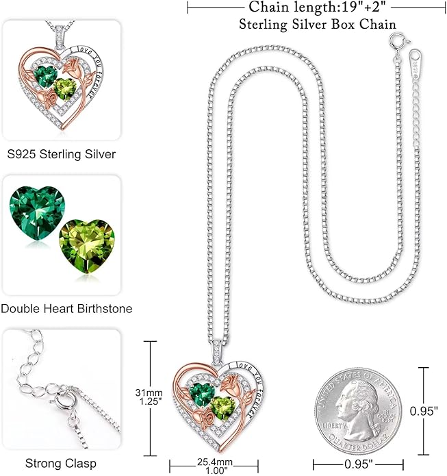 Iefil Mothers Day Gifts for Wife - Sterling Silver Birthstone Necklace Birthday Gifts for Her Wife