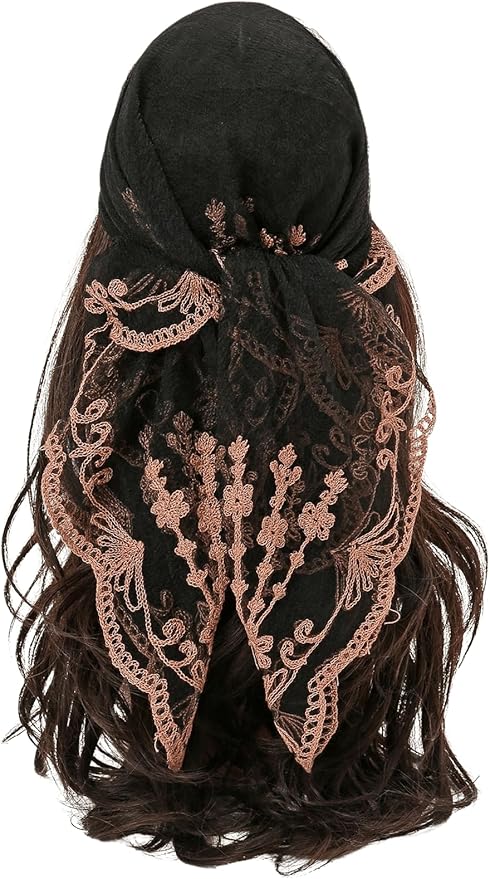 Floerns Women's Flower Embroidery Hair Scarf Headband Sheer Lace Hair Bandana