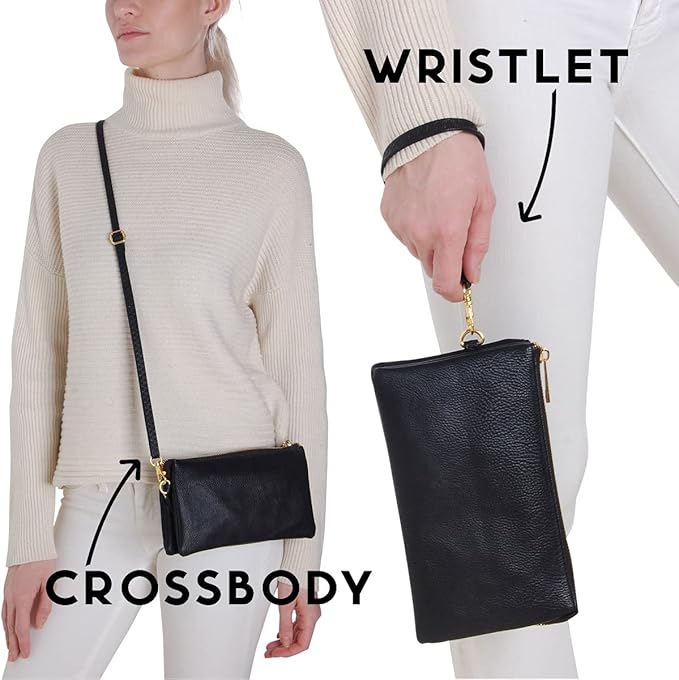 Vegan Leather Wristlet Purse for Women - Small Clutch Purse with Shoulder and Wrist Straps