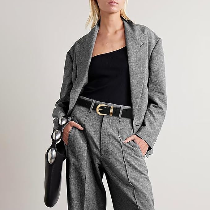 Women's Leather Belts with Gold Buckle Fashion Leather Waist Belt Elegant Ladies Belts for Jeans Dress & Casual Wear