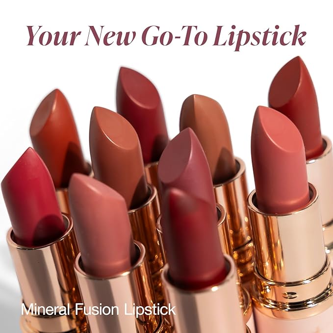 Mineral Fusion Long-Lasting Lipstick, Vivid & Smudge-Free Lip Color with Avocado Oil, Cocoa Seed Butter, Free of FD&C Dyes, Paraben and Gluten, Peach Bellini